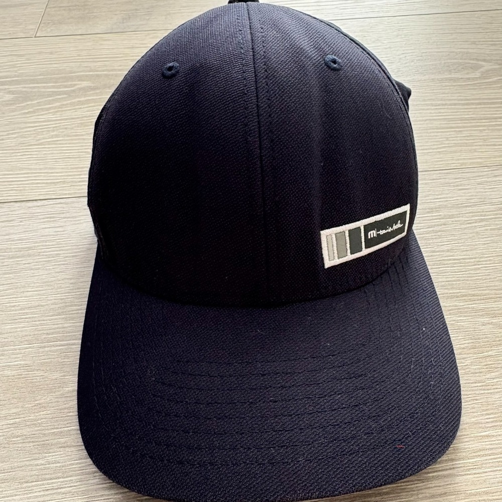 Travis Mathew Mens Navy Blue Flex Fit Outlast Logo Baseball Hat Cap Size S-M - Picture 6 of 13